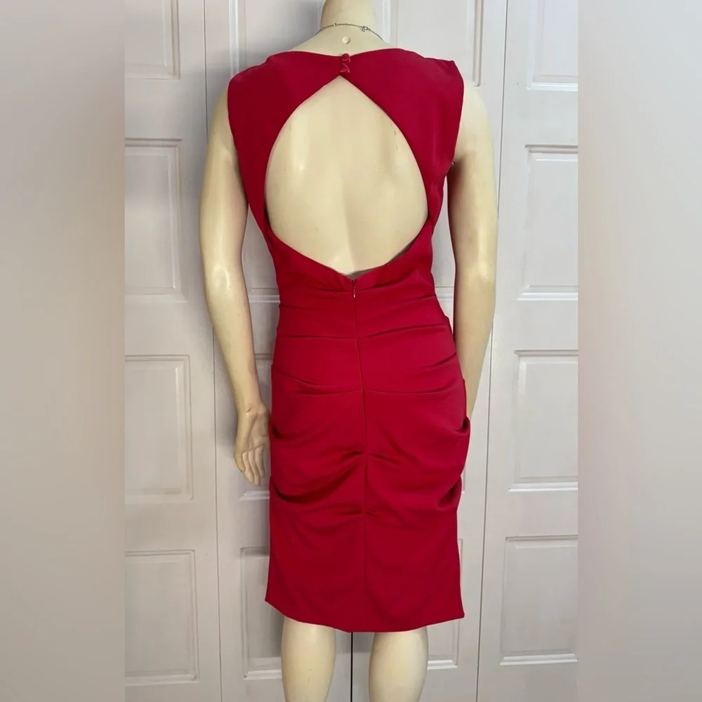 Nicole Miller Hot Pink Open-Back Ruched Sheath Dress - Size 4 - EUC
